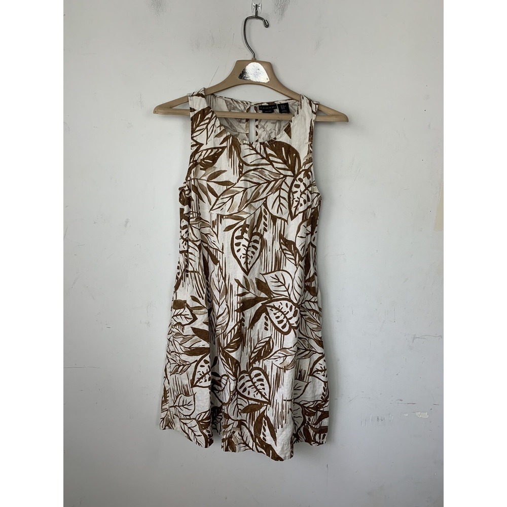 Tahari Womens Dress XS Tropical 100% Linen Travel Floral Beachy Vacation Coastal